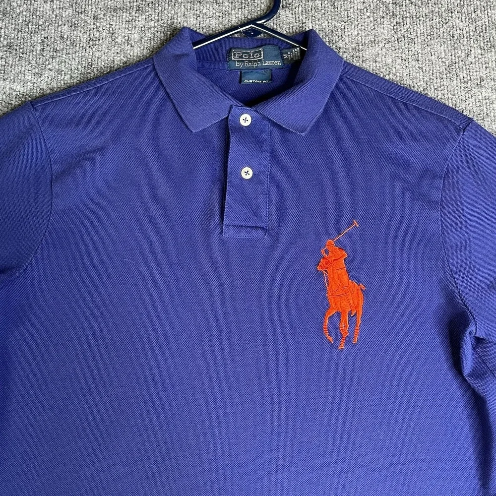 Vintage Polo Ralph Lauren Polo Shirt Mens M Custom Fit Blue Big Pony Cotton